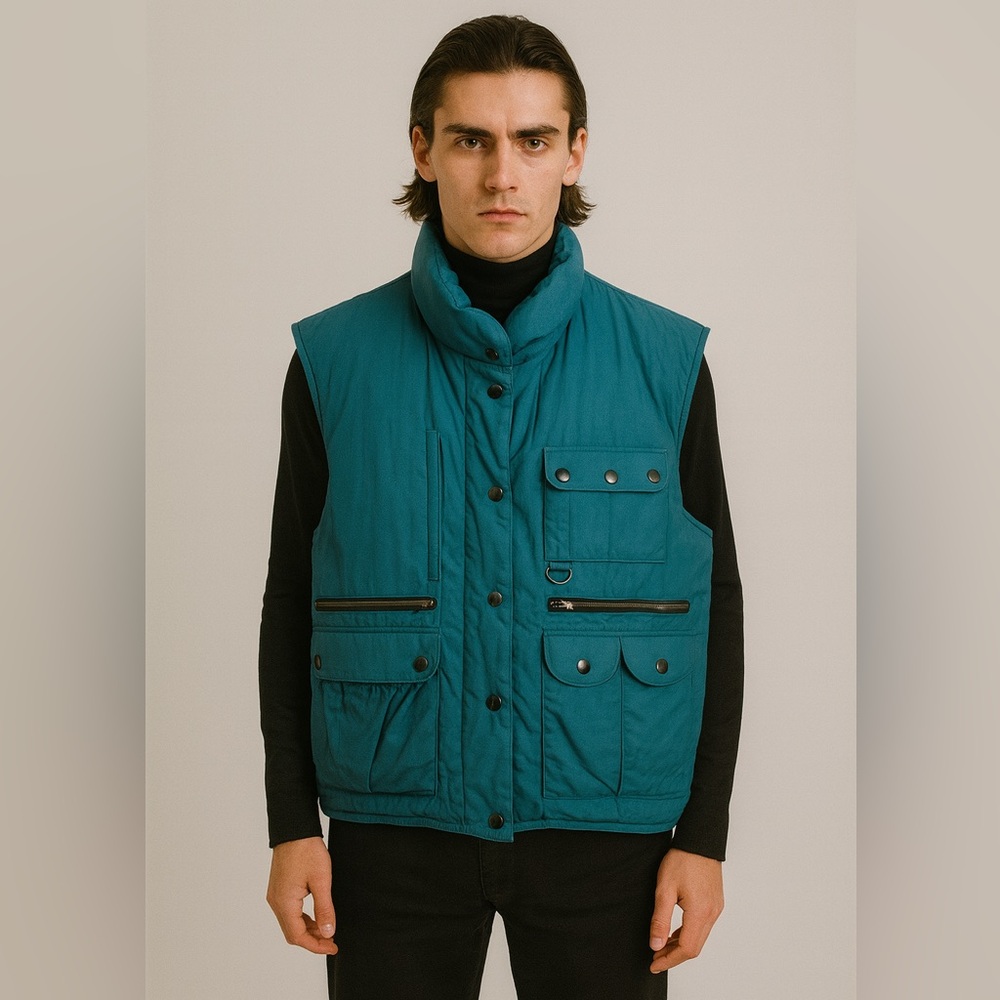 VINTAGE FOXLAND 🦊 MENS DOWN FILLED PUFFER VEST WITH MULTIPLE POCKETS MEDIUM - Picture 1 of 14